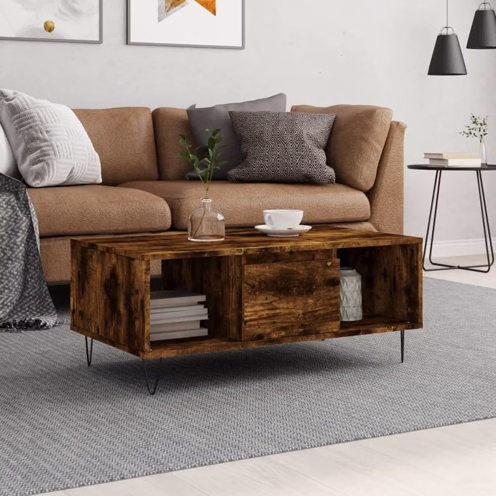 Berkfield Home Modern Rectangular Coffee Table in Smoked Oak Brown, W/D/H: 90 x 50 x 36.5 cm – 2