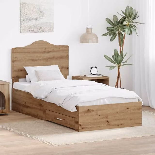Berkfield Home Artisan Oak Bed Frame with Drawers, Brown, W/D/H: 90 x 200 cm – 1