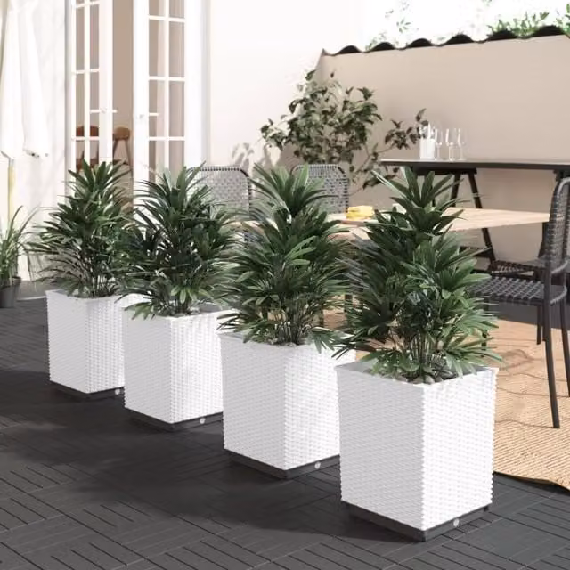 Berkfield Home Set of 4 White Polypropylene Planter Tubs, W/D/H: 30 x 30 x 37 cm