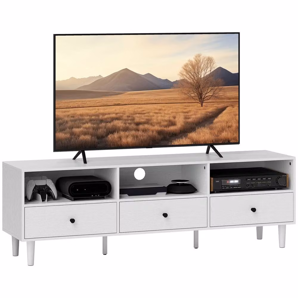 STILVORA TV Stand with 3 Shelves and 3 Drawers in White – 4