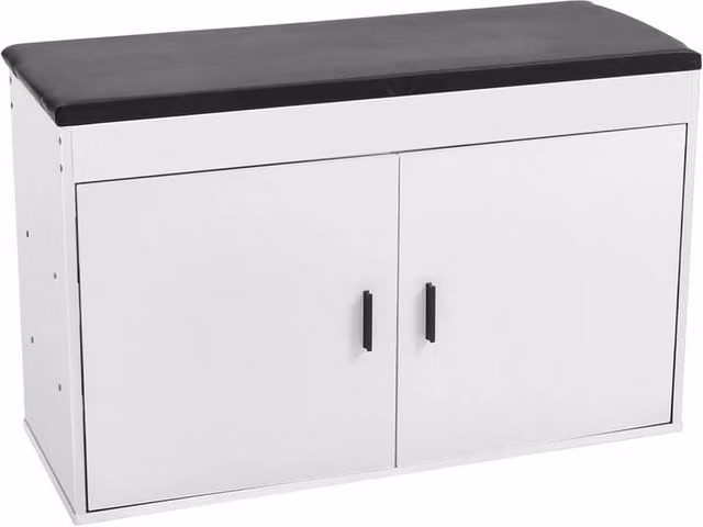FORGEVIO Shoe Cabinet Bench with Padded Synthetic Leather Seat in White and Black