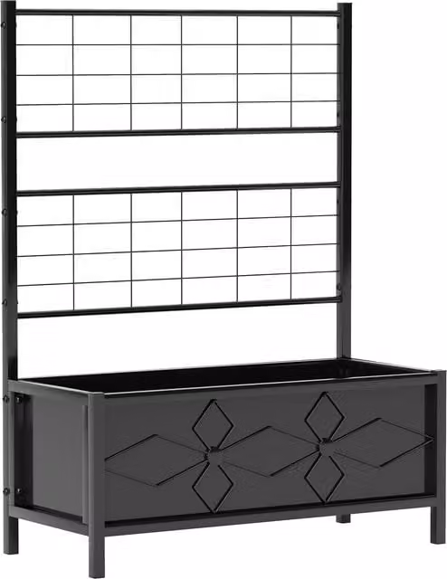 Outsunny Raised Garden Bed with Trellis and Diamond Pattern Galvanised Steel Planter Box, Black, W: 90 cm, D: 40 cm, H: 120 cm – 1