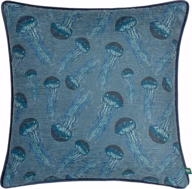 Make it a Home Abyss Jellyfish Chenille Cushion in Petrol Blue with Polyester and Feather Filling