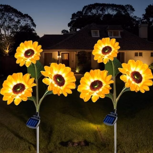 Garwarm Upgraded Solar Sunflower LED Lights in Yellow for Garden, Yard and Pathway Decoration