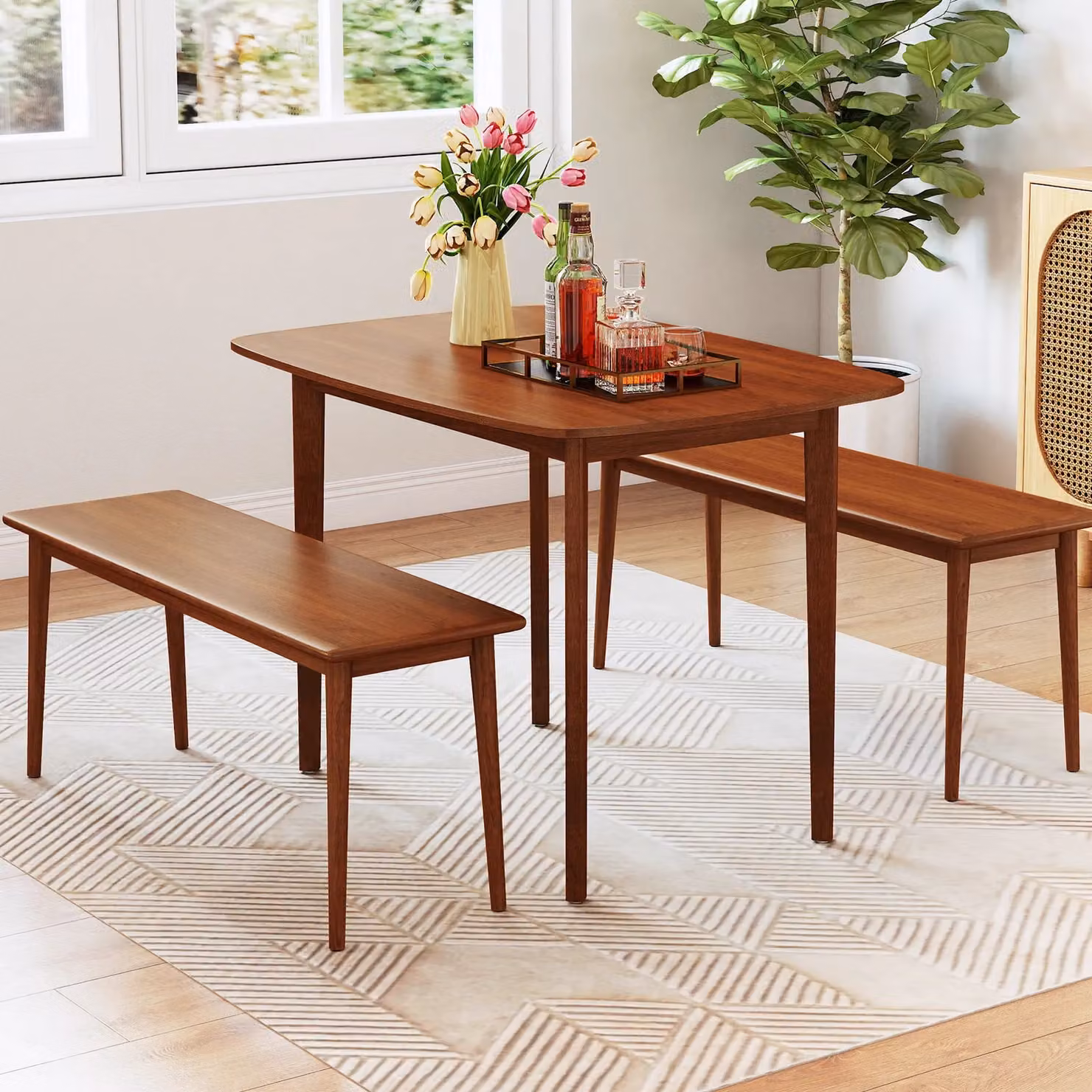 Costway Rectangular Wooden Dining Table in Brown, W: 110 cm, D: 90 cm, H: 77 cm – 3