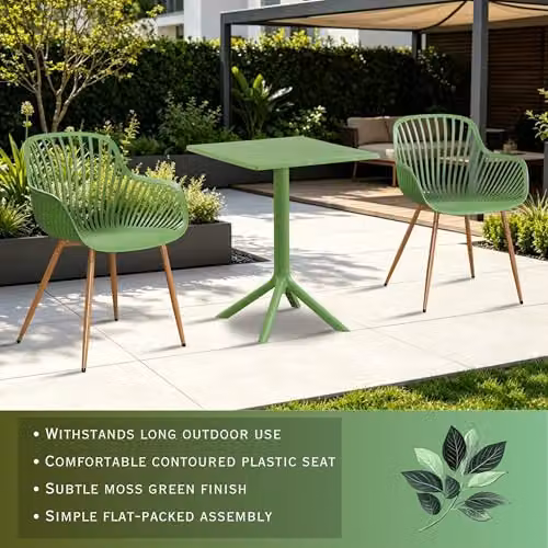 Core Products 3-Piece Bistro Garden Set with Two Sunray Armchairs and Square Plastic Table – 2