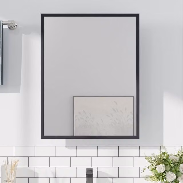 Lifeideas Wall-mounted Mirror Cabinet with Glass Doors and Adjustable Shelves, Black, W/D/H: 61 x 13 x 76 cm