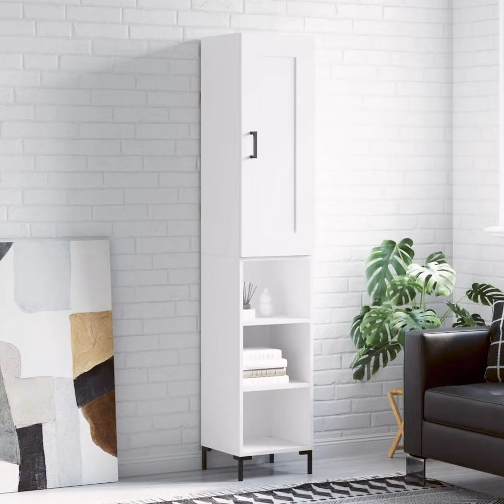Berkfield Home White Modern Highboard with Hinged Doors and Internal Shelves, W/D/H: 34.5 x 34.0 x 180.0 cm – 2
