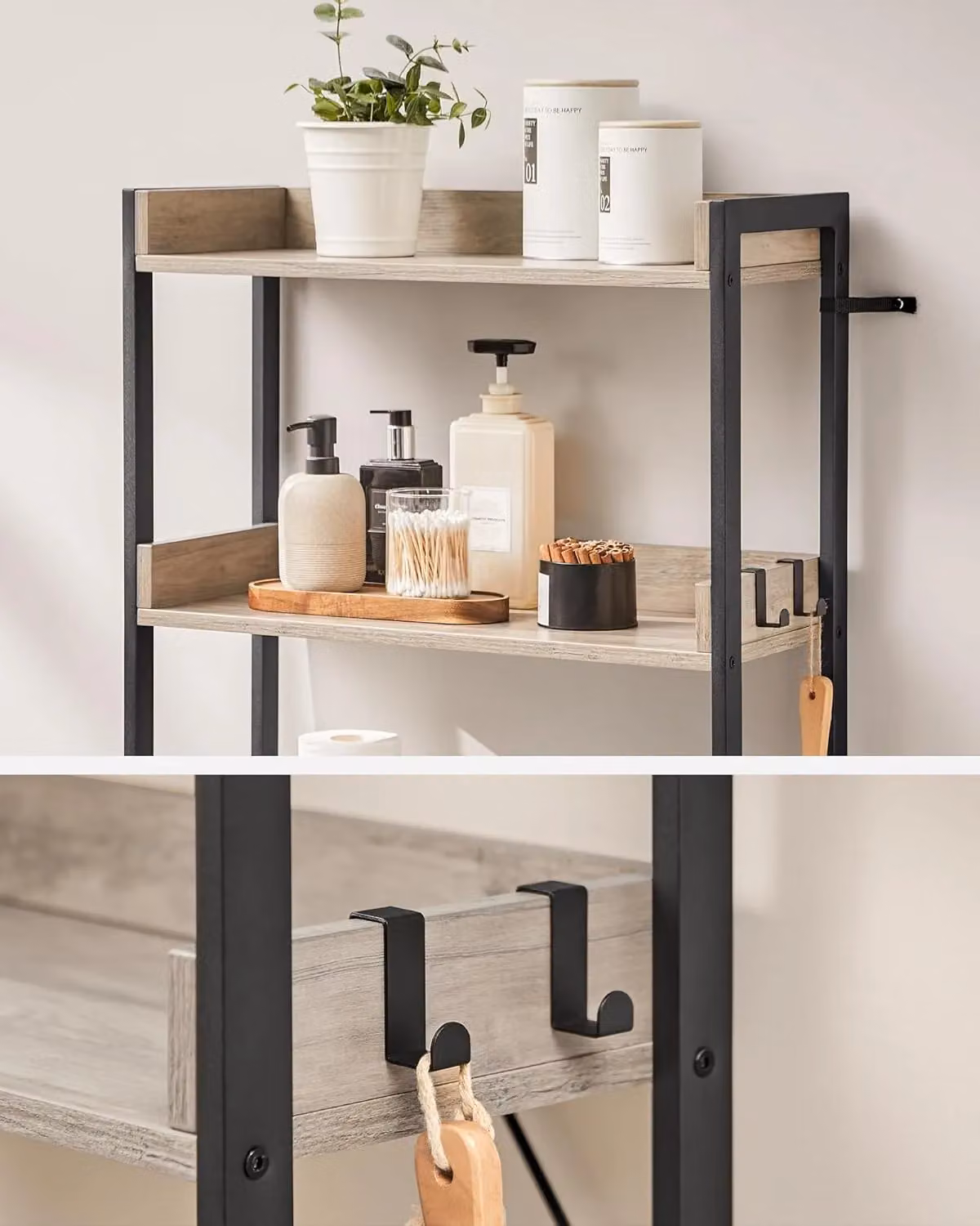 VASAGLE 3 Tier Over Toilet Storage Rack for Bathroom or Laundry in Medium Beige – 4