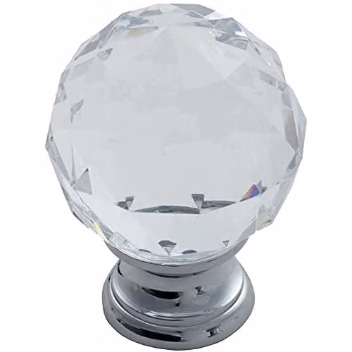 Loops Faceted Crystal Cupboard Door Knob in Polished Chrome