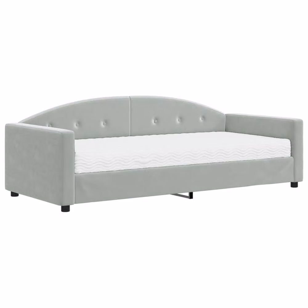 Berkfield Home Velvet Daybed with Mattress in Light Grey, W/D/H: 190 x 90 x 1 cm – 2