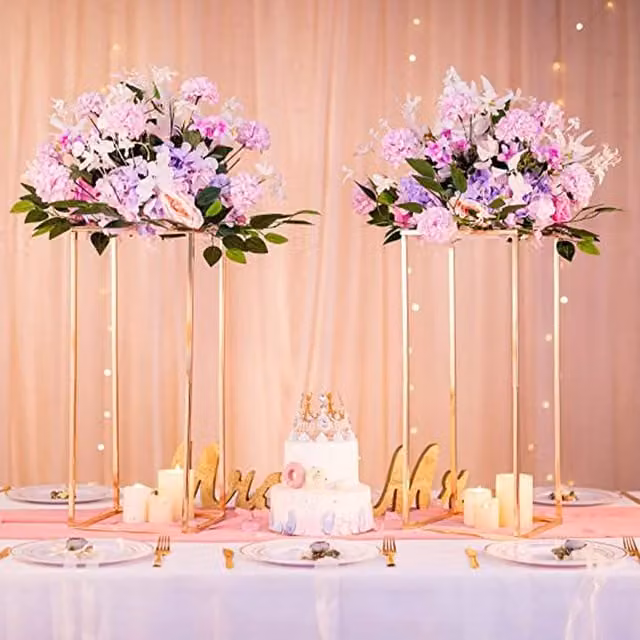 Livingandhome Glamour Golden Flower Stand, Gold Metal Tabletop Design