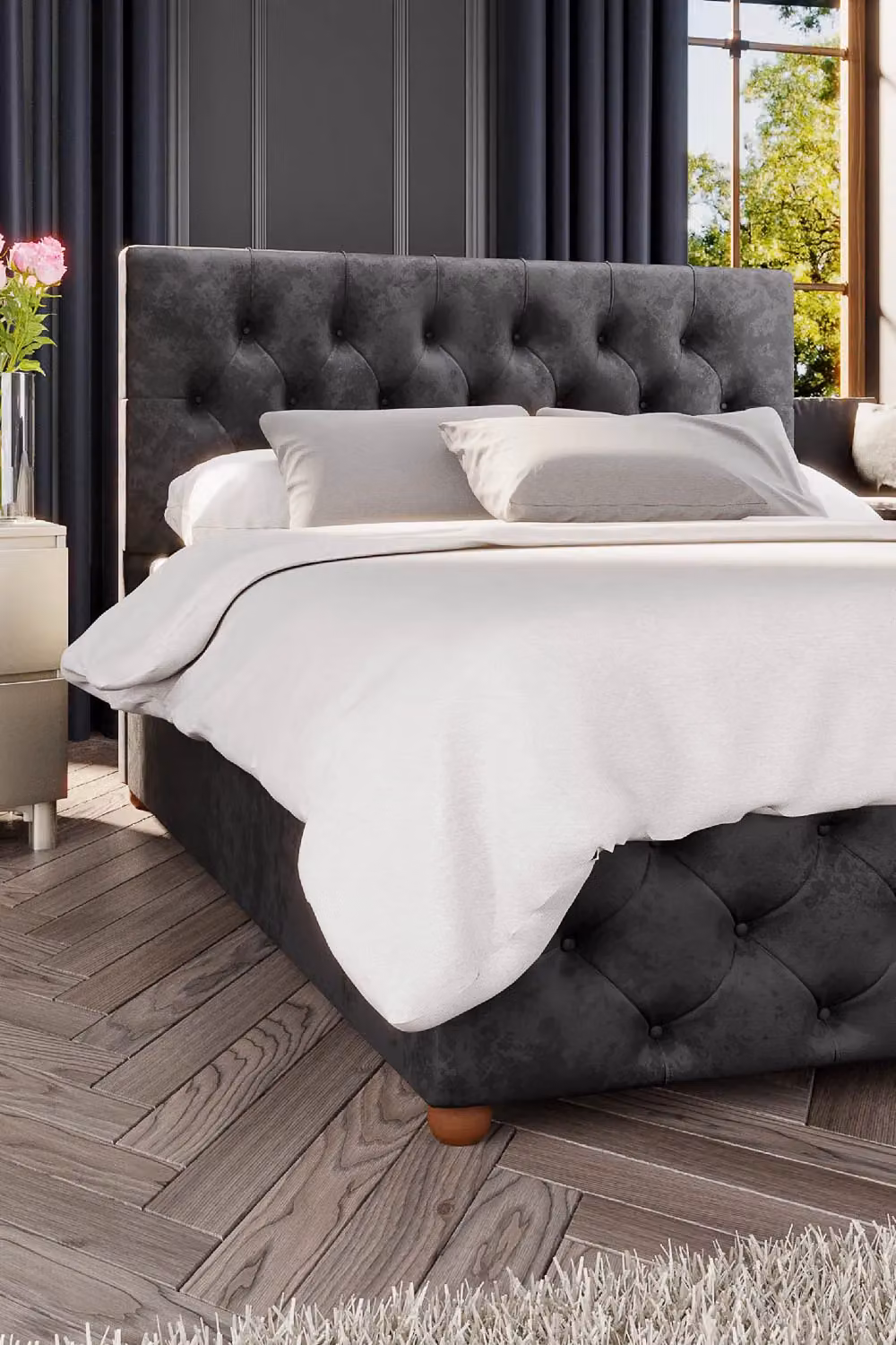 Laurence Llewelyn-Bowen Luna Ottoman Storage Bed in Black Mirazzi Velvet Fabric, King Size (W/D: 180 x 200 cm) – 3