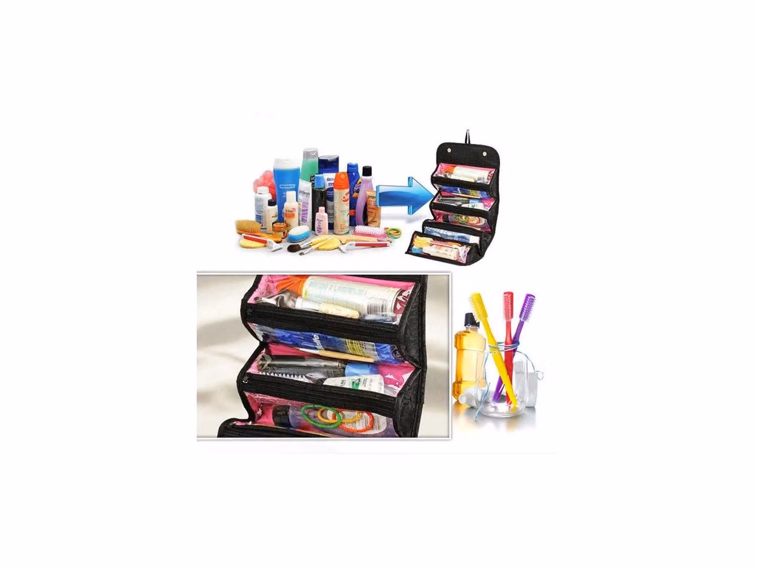 Charles William Triangle Travel Cosmetic Toiletry Case and Makeup Wash Bag in Black – 2