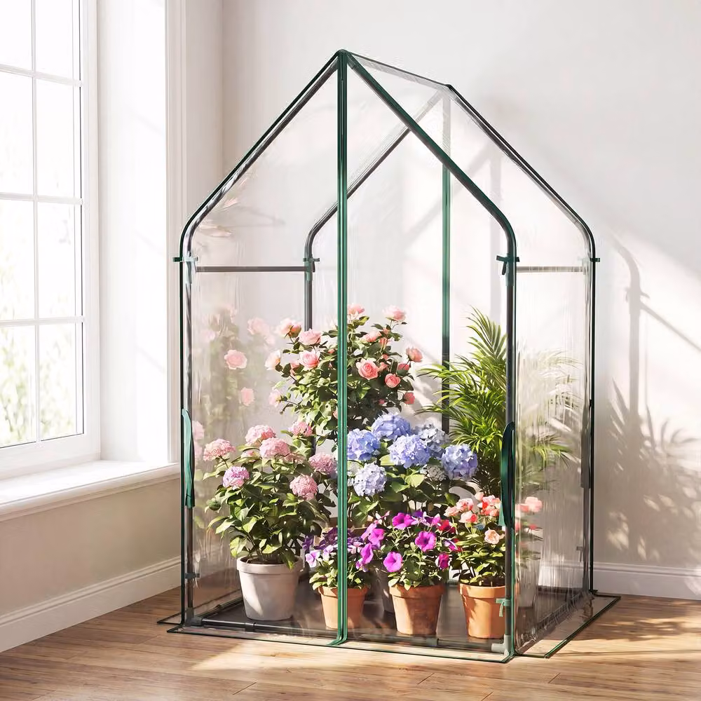 Costway Mini Transparent Outdoor Greenhouse with Metal Frame and Bottom Mat, W/D/H: 152.5 x 90.5 x 90.5 cm – 3