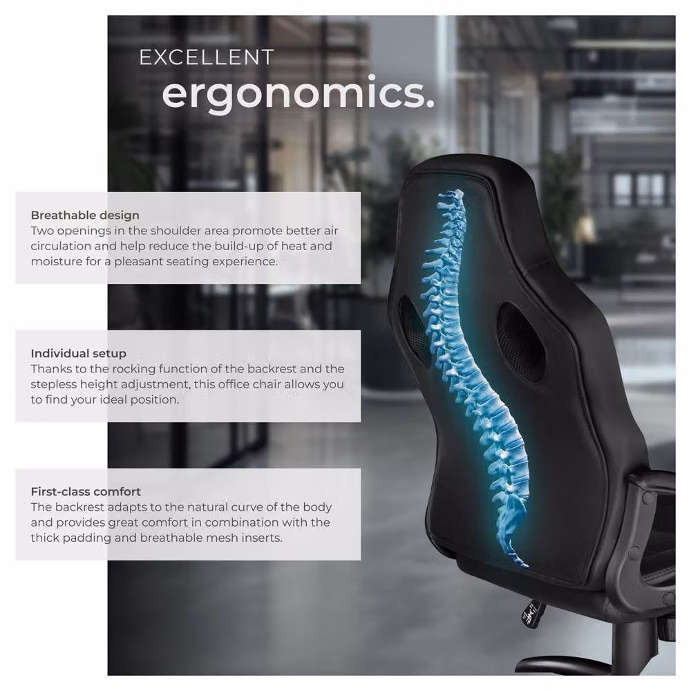 tectake Benny Gaming Chair in Black Fabric with Armrests and Swivel Function – 4
