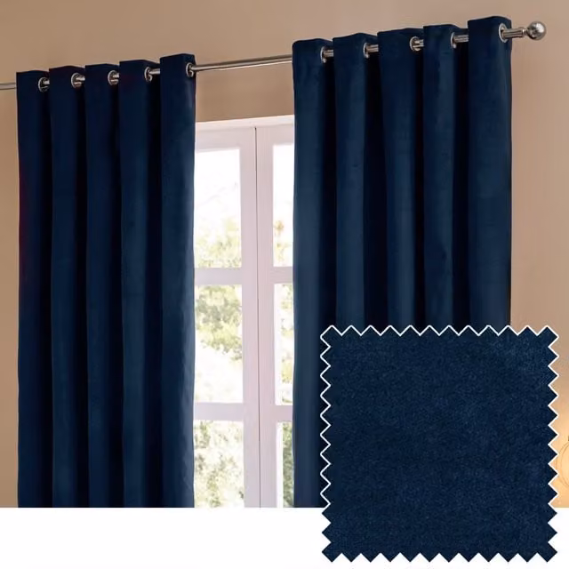 Furn Royal Velvet Blackout Eyelet Curtains in Black or Blue