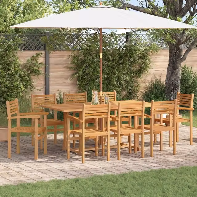 Berkfield Home Set of 8 Stacking Garden Chairs in Brown Teak Wood, W/D/H: 55.5 x 55.5 x 90 cm – 1