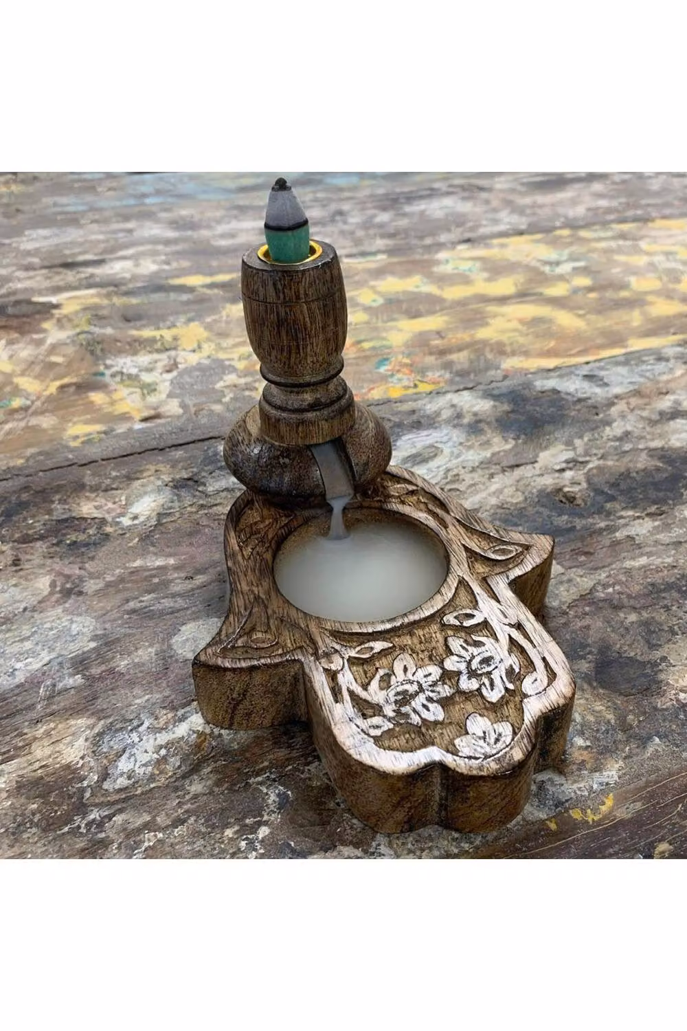 KDMD Mango Wood Hamsa Backflow Incense Burner in Brown – 3