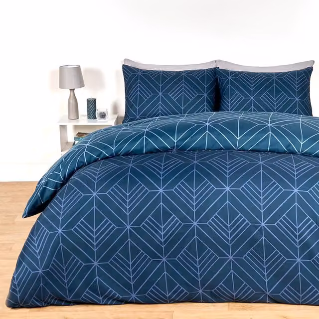 OHS Isaac Geo Duvet Cover Set, Blue, 140 x 200 cm