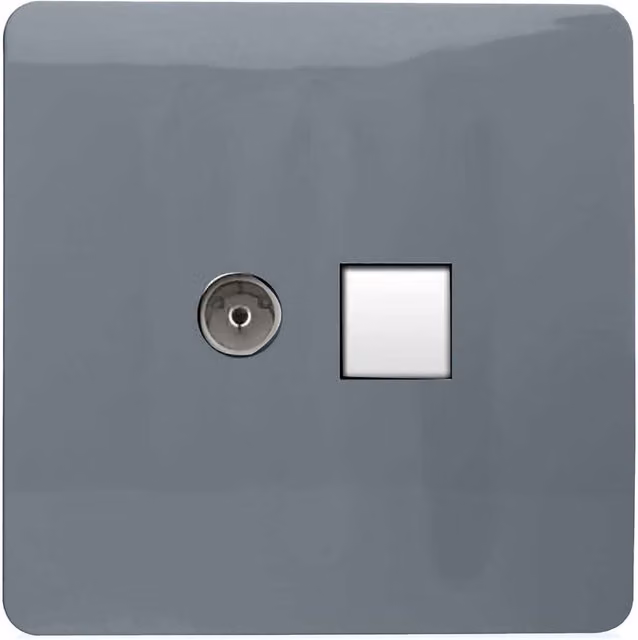 Trendi Switch 2 Gang TV Co-Axial and RJ45 Cat 6 Ethernet Combination Flush Sockets in Warm Grey