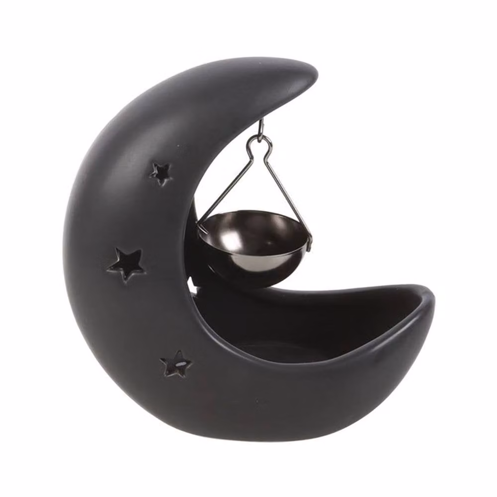 Uniqueful Black Ceramic Crescent Moon Hanging Tealight Oil Burner – 2