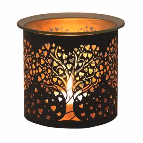 Aroma Home Heart Tree Multi Functional Tealight Wax Melt Burner in Black and Gold, Diameter: 10.5 cm – 1