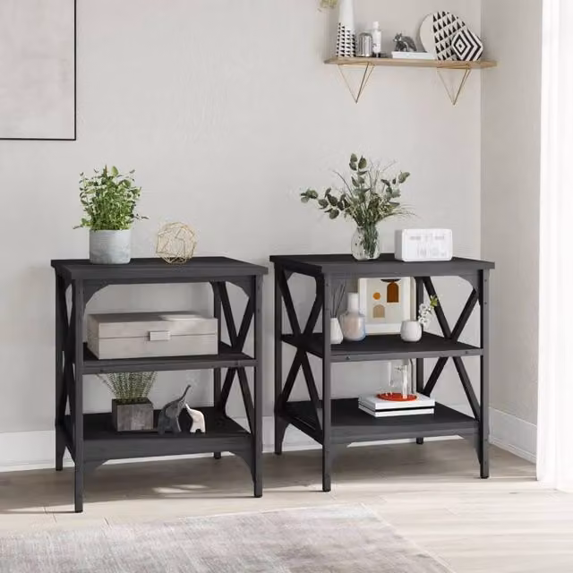 Berkfield Home Set of 2 Black Side Tables, W/D/H: 40 x 42 x 50 cm – 1