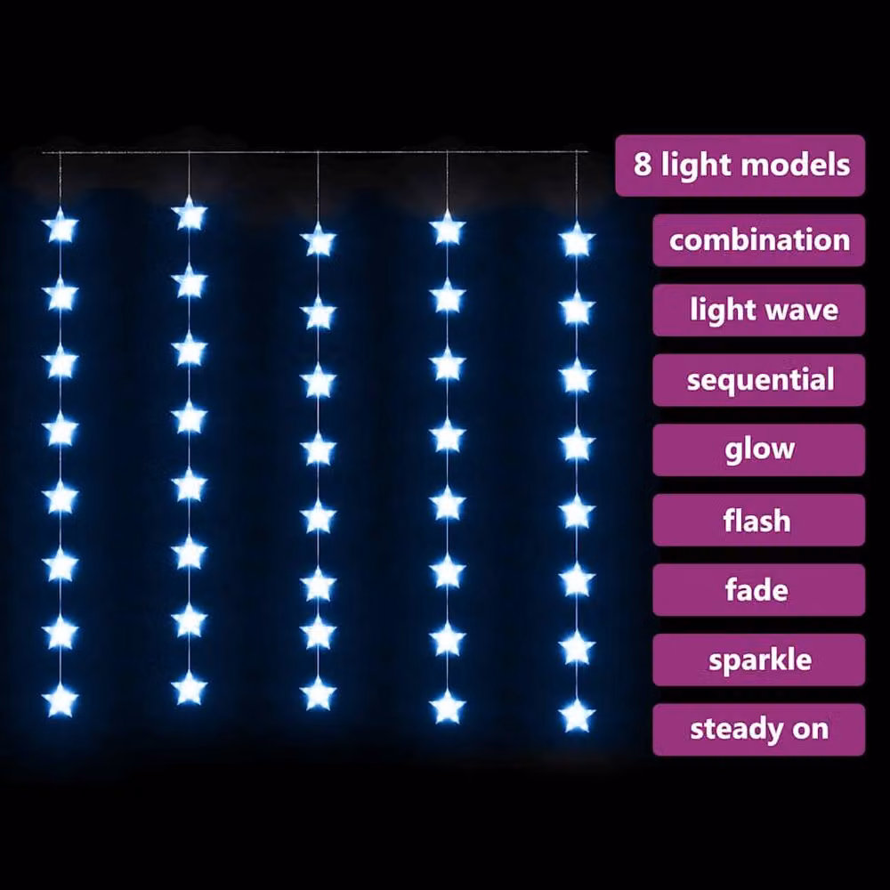 Berkfield Home Blue LED Star Curtain Fairy Lights with 200 LEDs and 8 Functions – 3
