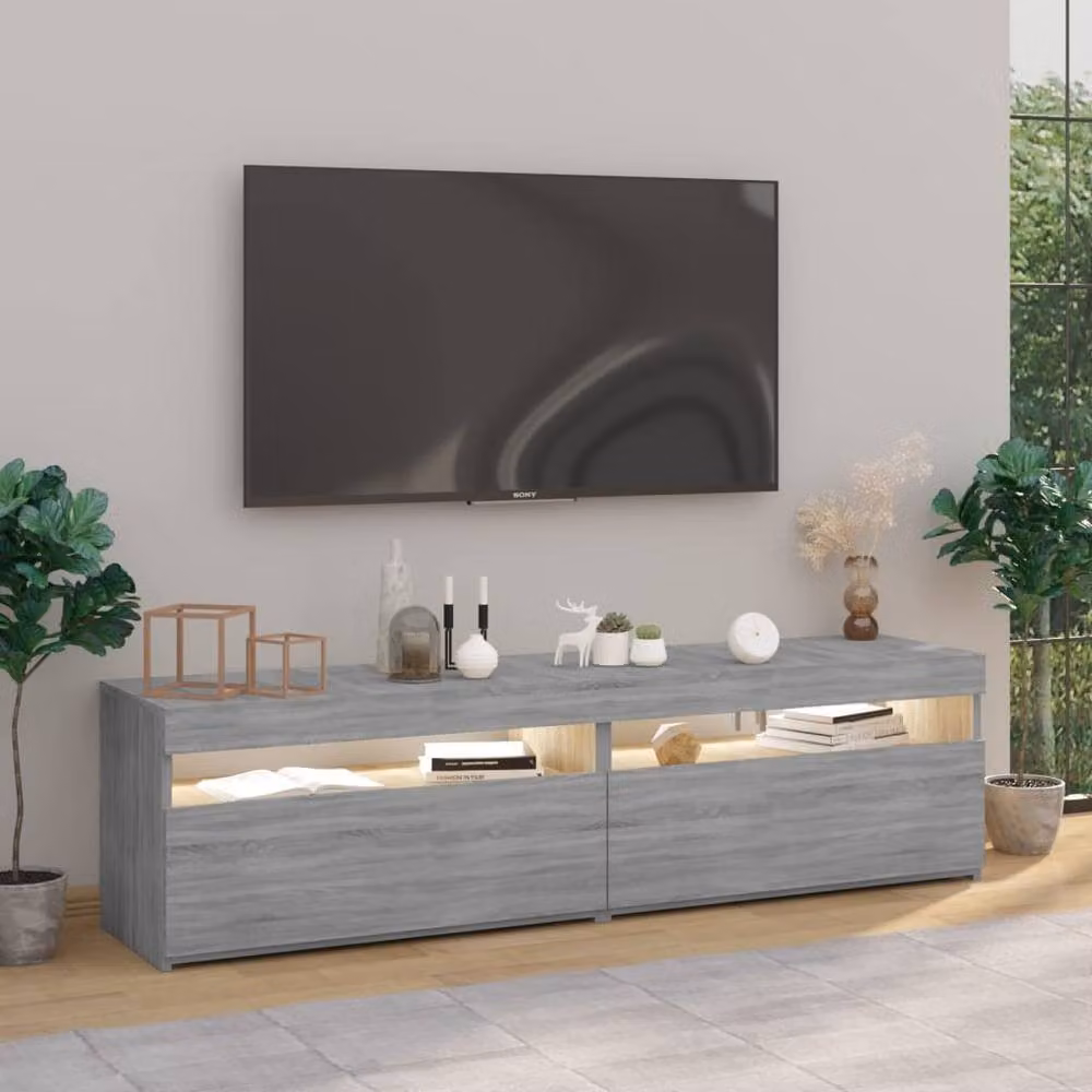 Berkfield Home Modern TV Cabinet with LED Lights, Grey Sonoma, W: 75 cm, D: 40 cm, H: 40 cm – 2