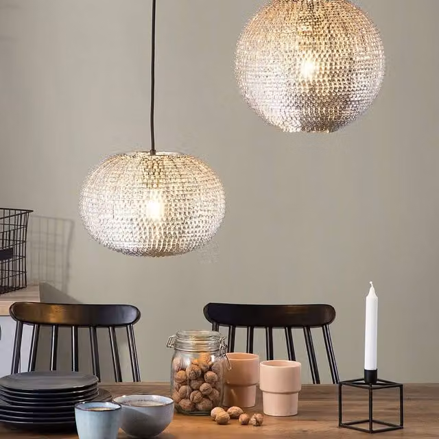 Wyld and Coco Silver Globe Pendant Light with Scale Shade