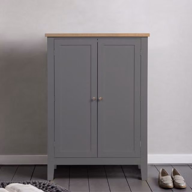 Noa and Nani Jakkvik Shoe Storage Cabinet in Grey Oak with Hinged Doors, H 110 x W 78 x D 37 cm