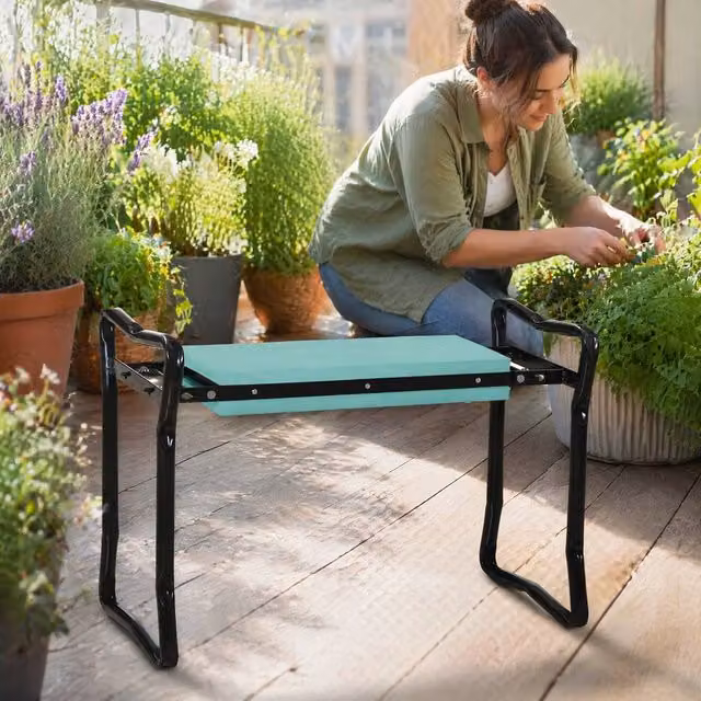 STILVORA Foldable Steel Frame Garden Kneeler Seat in Green – 1