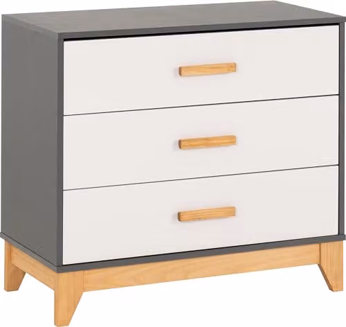 Seconique Cleveland 3 Drawer Chest in White and Grey