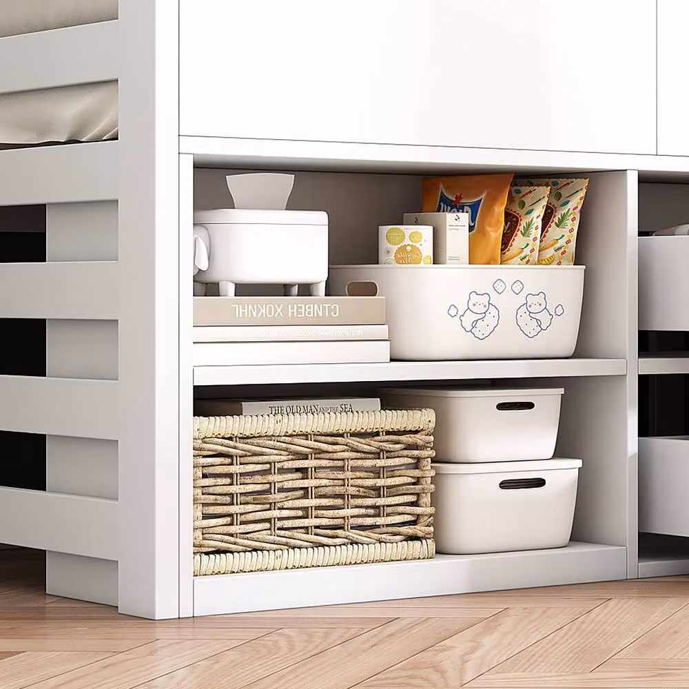 Merax Single Wood Mid Sleeper Bed with Storage Drawers and Shelves, White, W/D/H: 90 x 190 cm – 3