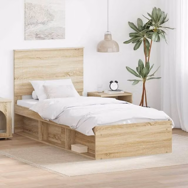 Berkfield Home Sonoma Bed Frame with Headboard in Brown Solid Pine Wood, W: 100 cm, D: 200 cm – 1