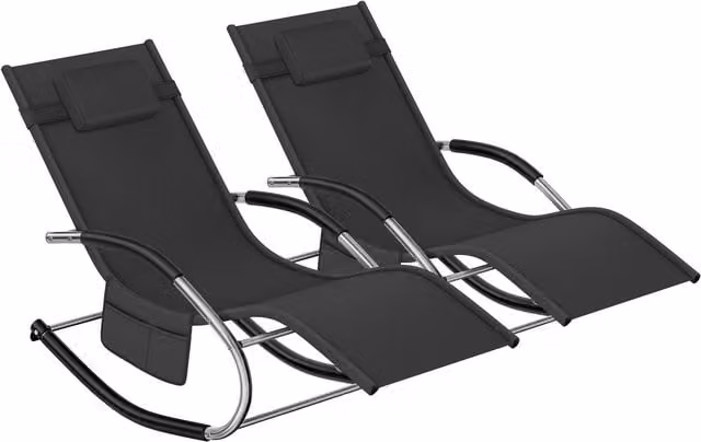 tectake Taya 2 Seater Sun Lounger in Black and Grey with Metal and Textilene Frame