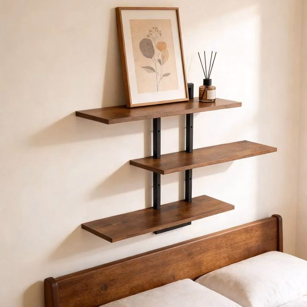 Kelvenix Rustic Brown Oak Floating Wall Shelves – 2