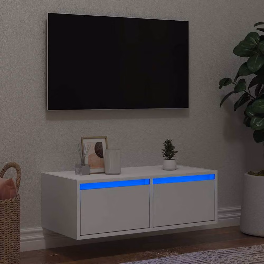 Berkfield Home Modern Glossy White TV Cabinet with LED Lights W/D/H: 75 x 35.5 x 25 cm – 2