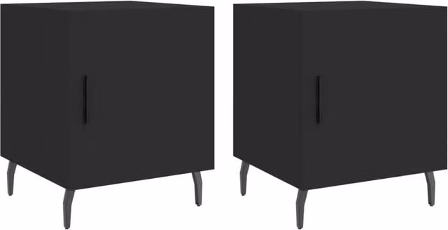 Berkfield Home Set of 2 Modern Black Bedside Cabinets with Media Compartments, W/D/H: 40 x 40 x 50 cm