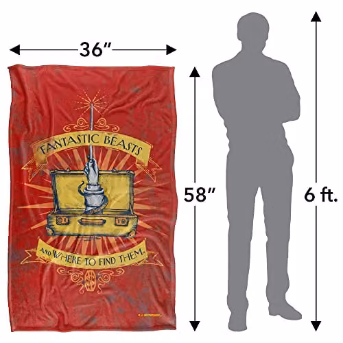 LOGOVISION Fantastic Beasts Magic Briefcase Illustration Super Soft Fleece Throw Blanket, Multicolour, W: 91 cm, D: 147 cm – 4