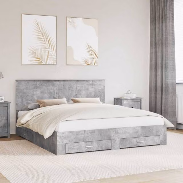 Berkfield Home Modern Bed Frame with Drawers in Grey Engineered Wood 200 x 200 cm