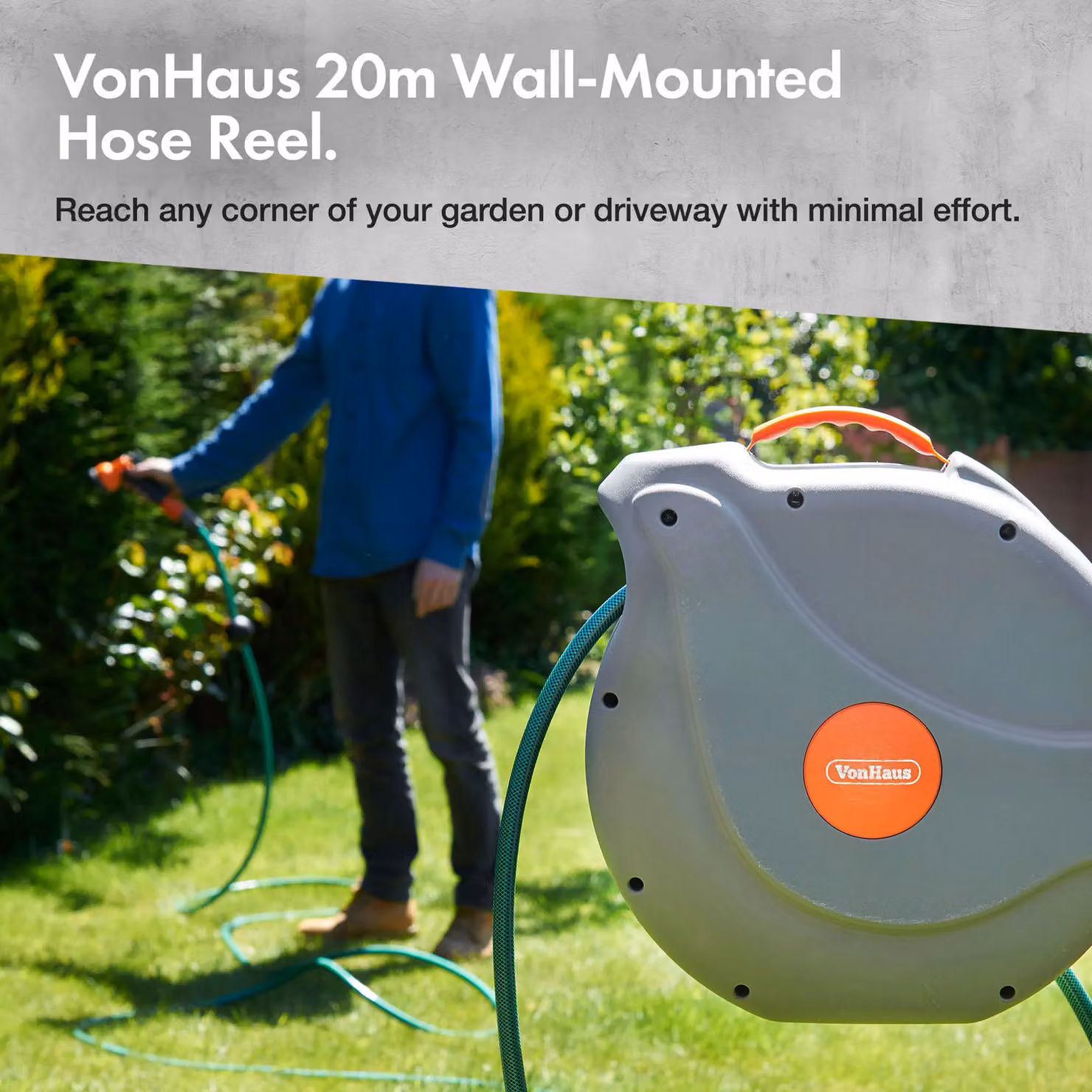 VonHaus Automatic Wall Mounted Garden Hose Reel in Grey – 2