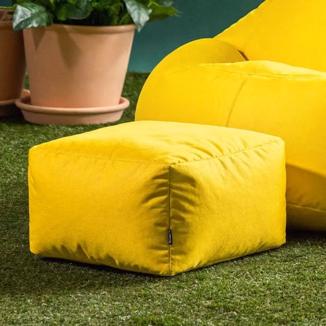 Bean Bag Bazaar Yellow Cube Bean Bag Footstool for Indoor and Outdoor Use