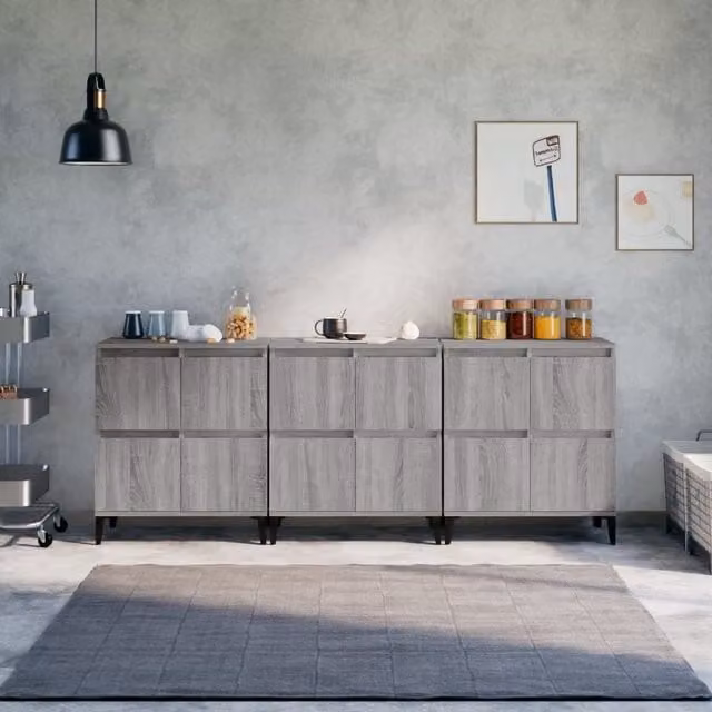 Berkfield Home 3-Piece Sideboard Set in Grey Sonoma, Engineered Wood, W/D/H: 60 x 35 x 70 cm – 1