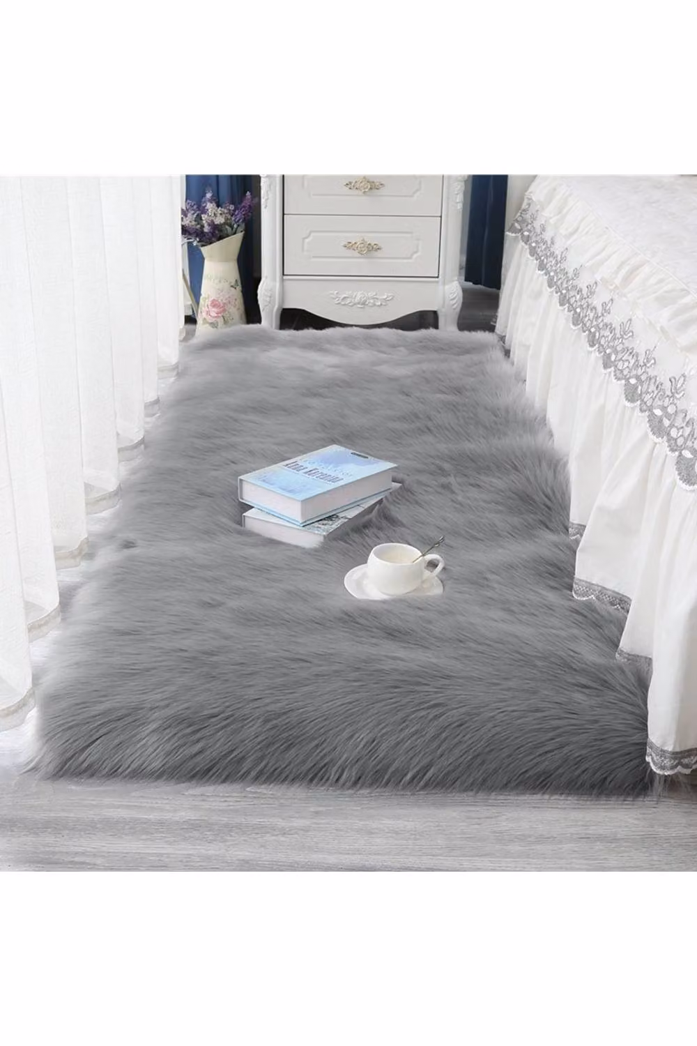Garden Sanctuary Grey Rectangular Super Soft Shaggy Faux Fur Area Rug W: 180 cm, D: 100 cm – 2