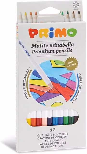 Minabella 12 Multicolour and Yellow Pigment Wood Coloured Pencils for Children