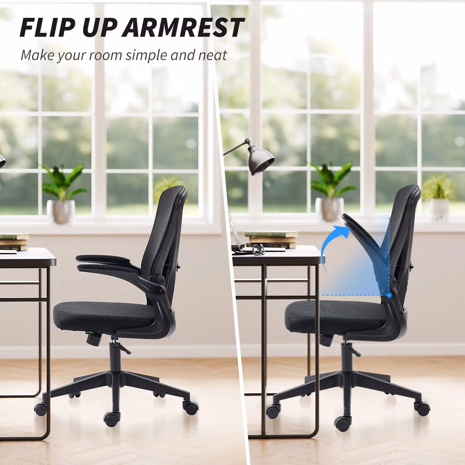 VINSETTO Ergonomic Mesh Office Chair in Black with Flip-up Armrests and Swivel Wheels – 5