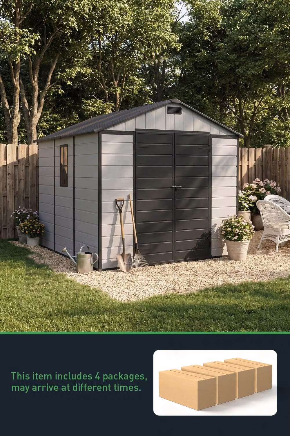 Living and Home Grey Plastic Garden Storage Shed with Lockable Door and Window, W: 243.84 cm, D: 243.84 cm, H: 203.2 cm – 3