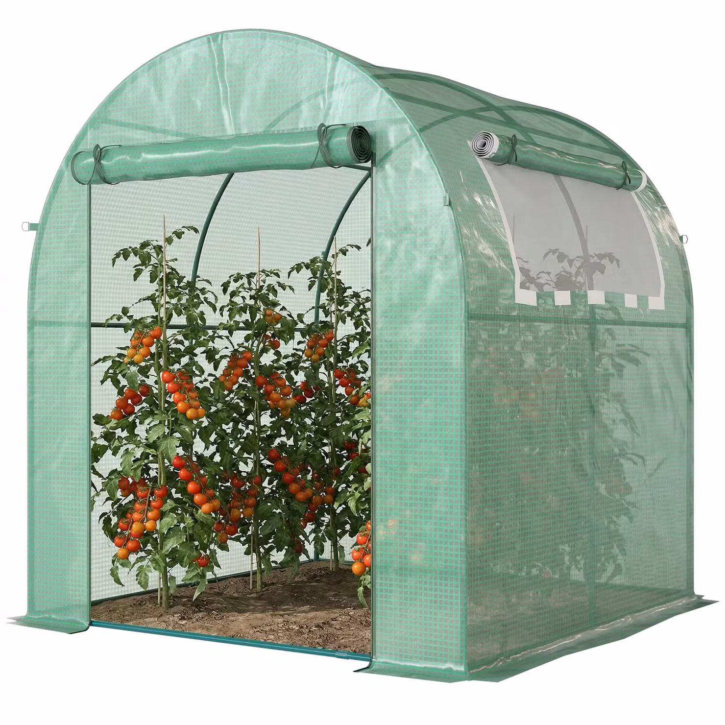 Outsunny Green Walk-in Polytunnel Greenhouse with Steel Frame, Roll-up Window and Door, W/D/H: 3.25 x 4.0 x 2.0 m – 2